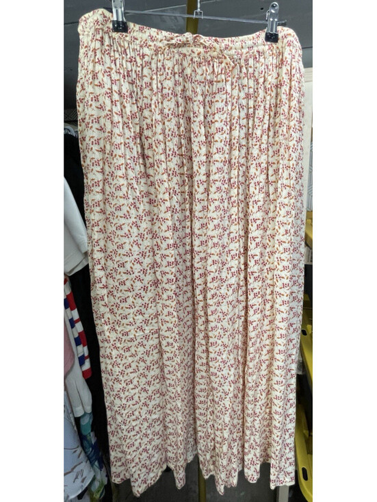 Orvis Dresses & Skirts - Orvis Maxi Long Skirt Cream Red Floral Orange Leaf Print Elastic Waist Pockets L